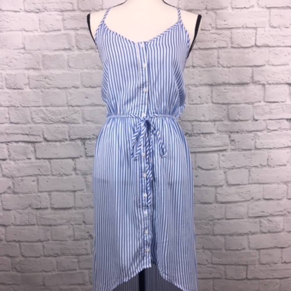 Juniors Cotton Striped High-Low Dress Blue White - Picture 5 of 8